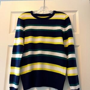 Banana Republic 100% cashmere striped sweater, size S, green, navy, yellow, whit